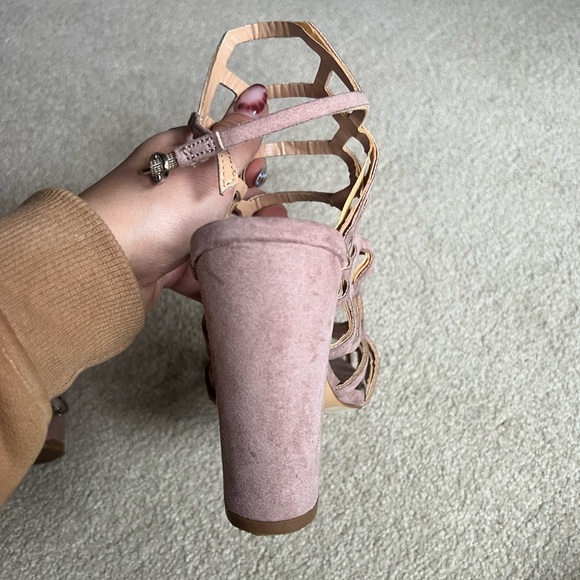 Express Mauve Pink Suede Strappy High Heels - Picture 7 of 15